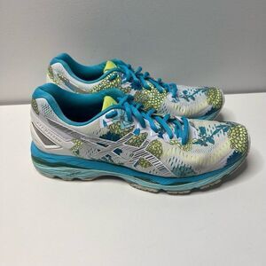 Asics Gel-Kayano 27 Sneakers Shoes Womens Size 9 White Blue Floral Flyte Foam